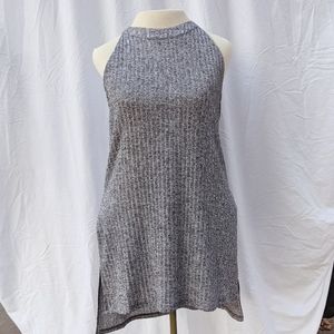NWT BCBG Grey Ribbed High Slit High Neck Open Back Tank Blouse Macy's Medium